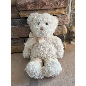 TY White Teddy Bear Plush Stuffed Animal Ivory Ribbon 16" Classic Soft Toy